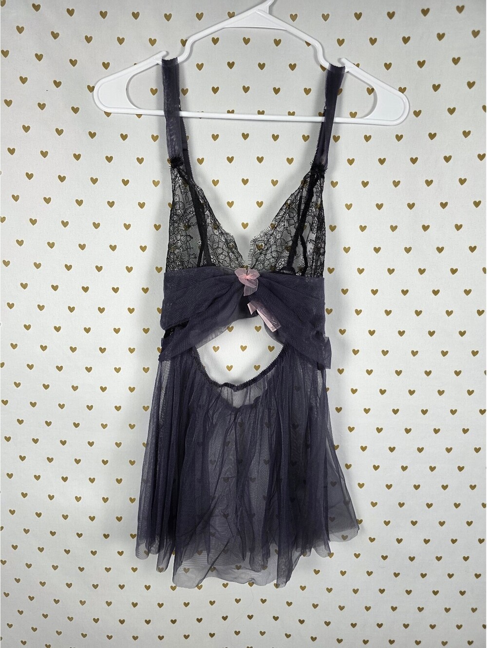 Victorias Secret Sheer Tulle NIghtie Open Babydoll Lingerie Small Pleated